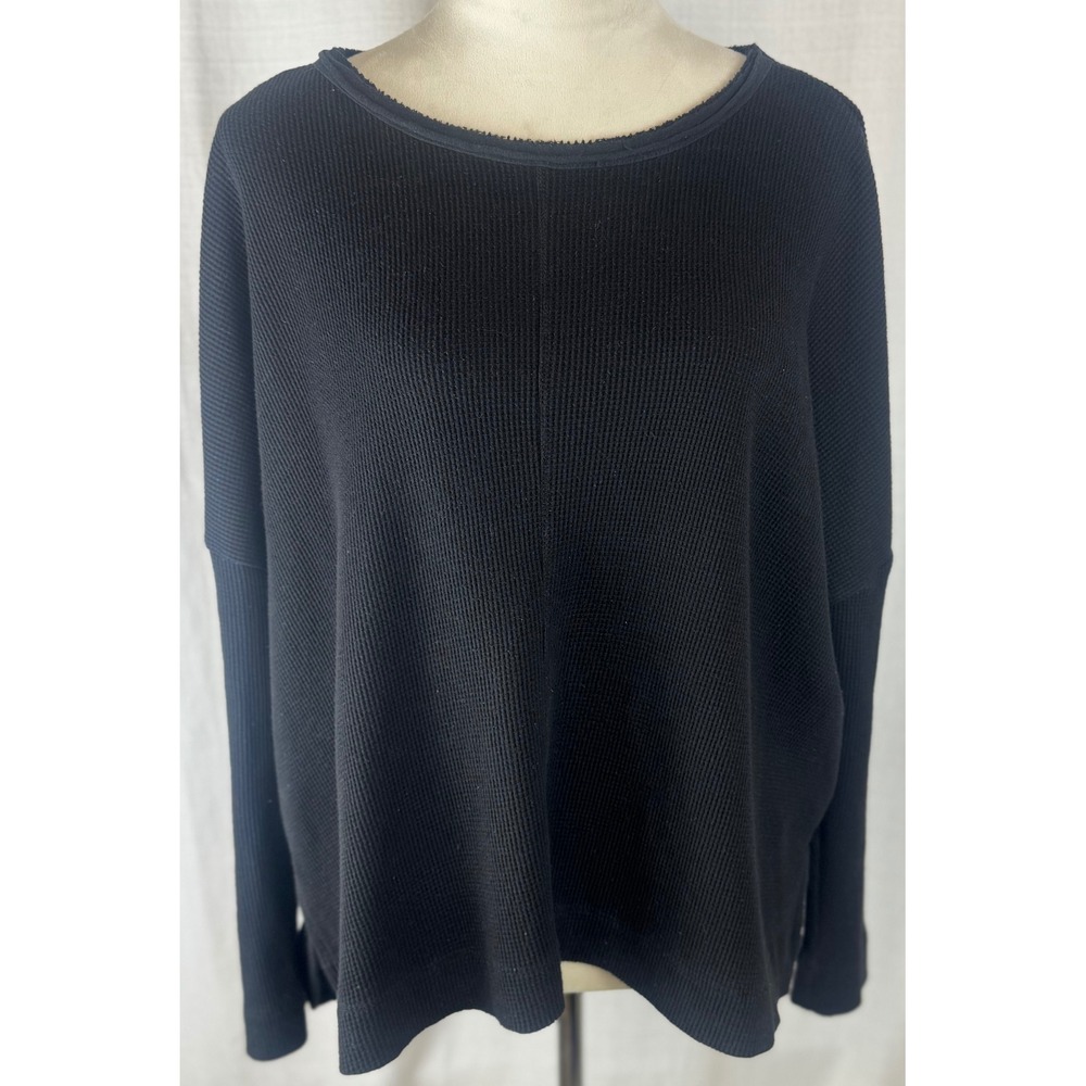 Anthropologie Womens Black Waffle Knit Oversized‎ Long Sleeve Top Size M